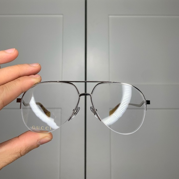 Gucci Aviator Optical Silver/Transparent Eyeglasses - Picture 1 of 13